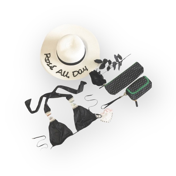 new Rose All Day ☻ Jet Setter Oversize Brim Floppy Sun Hat ☻ White Black Letters - Picture 8 of 14